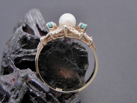 Goldring exquisit Gr. 54 mit Zuchtperle und Türkis, gefertigt aus Gold 333, Hersteller Juwelier Harnisch, bis Größe 54/17,5.