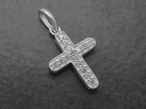 Silber Anhänger Kreuz Zirkonia weiß, Hersteller Juwelier Harnisch, mit Stein, glänzendes Design, geeignet für Anhängerketten oder als modisches Accessoire.