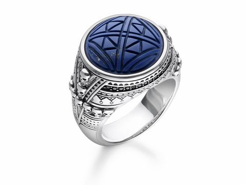 Thomas Sabo Ring Gr. 54 TR2204-534-1-54 aus der Rebel at Heart Kollektion mit einer blauen Steinfassung und detaillierten Verzierungen auf dem Silberring.