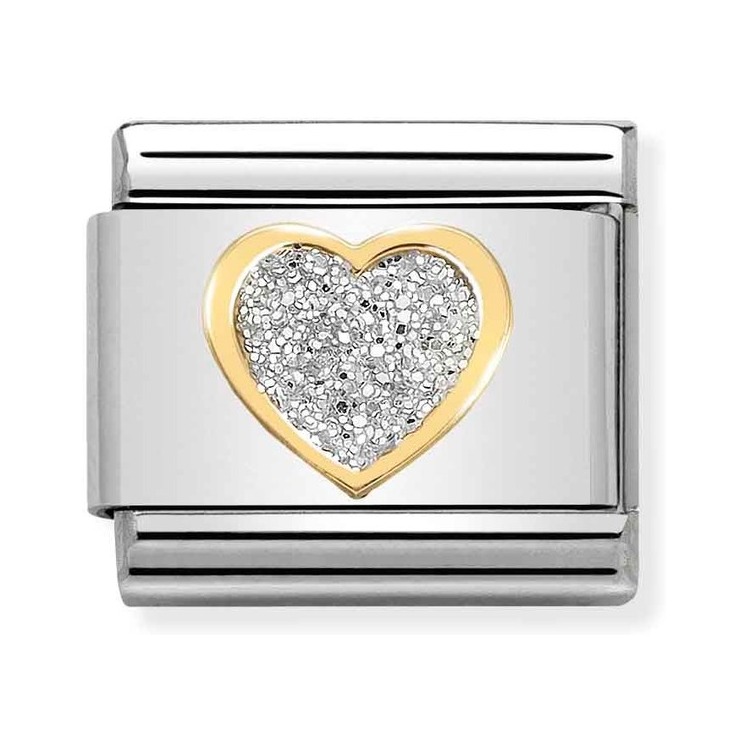 Nomination Composable Classic Charm Herz Glitter - Edelstahl, Gelbgold, Emaille