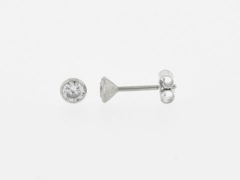 Weißgold Ohrringe Kelch 4,3 mm Zirkonia Stecker von Juwelier Harnisch, elegantes Design mit funkelndem Zirkonia für einen stilvollen Look.