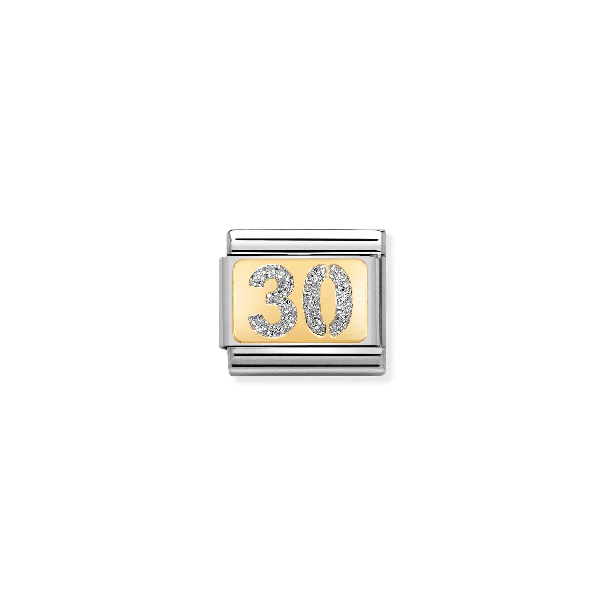 Nomination Composable Classic Charm Zahl 30 Glitzer - Edelstahl, Gelbgold, Emaille