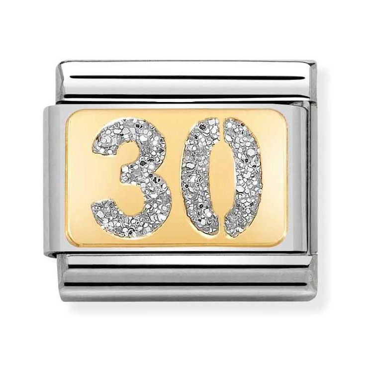 Nomination Composable Classic Charm Zahl 30 Glitzer - Edelstahl, Gelbgold, Emaille