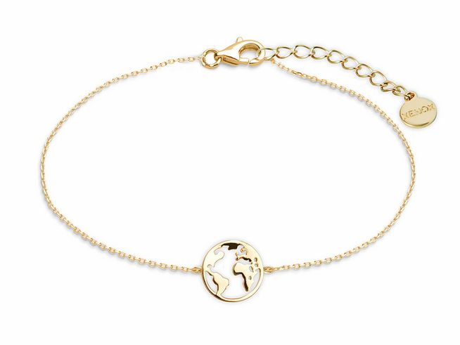 Xenox Sterling Silber ARMBAND XS3165G mit gelbgold vergoldeter Ankerkette und Weltkugel, verstellbar von 15 bis 18,5 cm, für Wanderlust-Liebhaber, Hersteller: Xenox, Armbänder.