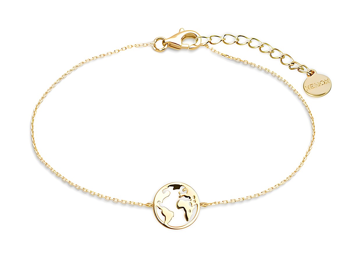 Xenox Sterling Silber ARMBAND XS3165G mit gelbgold vergoldeter Ankerkette und Weltkugel, verstellbar von 15 bis 18,5 cm, für Wanderlust-Liebhaber, Hersteller: Xenox, Armbänder.