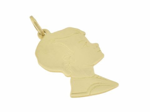 Kopf Gesicht Anhänger aus 333 Gold mattiert in Form eines Jungen, ca. 3,1 cm groß, hergestellt von Juwelier Harnisch. Ideal als modisches Schmuckstück.