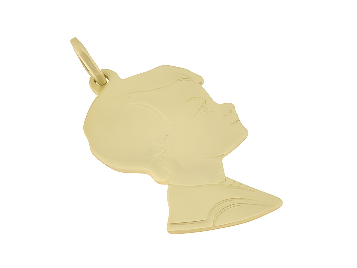 Kopf Gesicht Anhänger aus 333 Gold mattiert in Form eines Jungen, ca. 3,1 cm groß, hergestellt von Juwelier Harnisch. Ideal als modisches Schmuckstück.