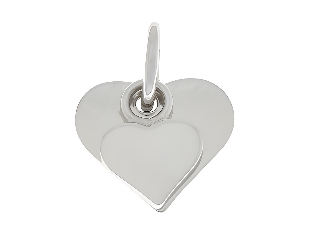 Anhänger Gravur Platte Doppel Herz in Silber rhodiniert von Juwelier Harnisch, flach und elegant, ideal für persönliche Gravuren und als liebevolles Geschenk.