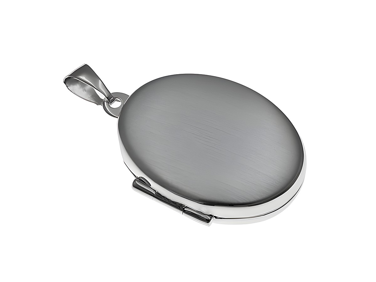 Medaillon aus Sterling Silber, ovaler Anhänger von Juwelier Harnisch, mit einer mattierten Oberfläche und einem geschmackvollen Design, ideal als Schmuckstück für persönliche Erinnerungen.