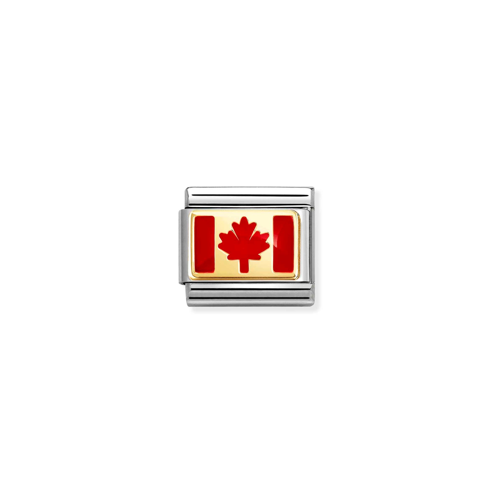 Nomination Composable Classic Charm Flagge Kanada - Edelstahl, Gold 750 Gelbgold, Emaille