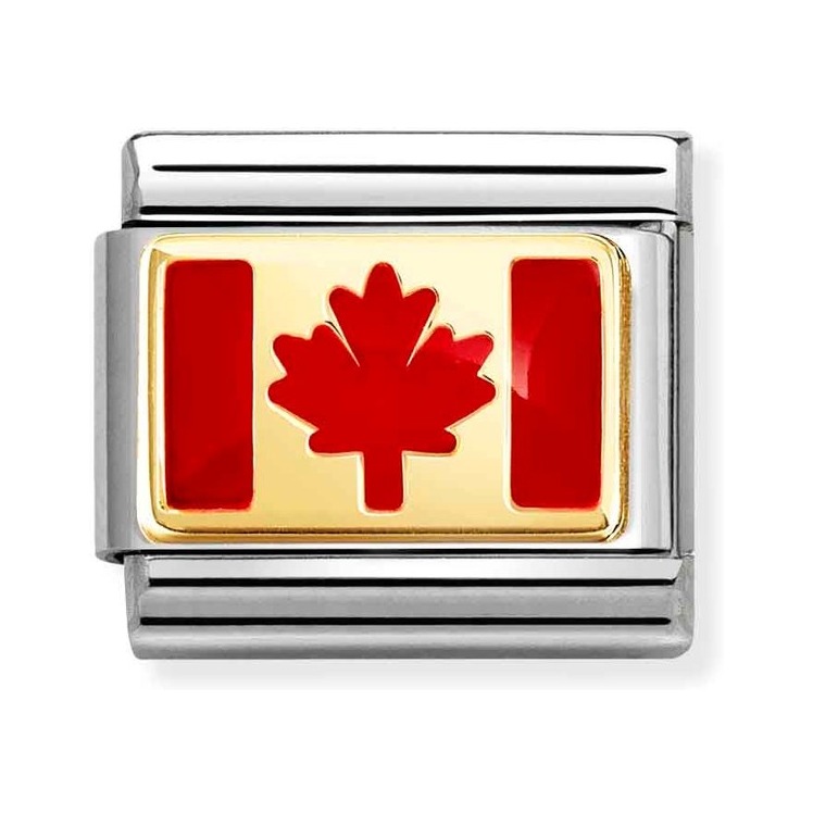Nomination Composable Classic Charm Flagge Kanada - Edelstahl, Gold 750 Gelbgold, Emaille