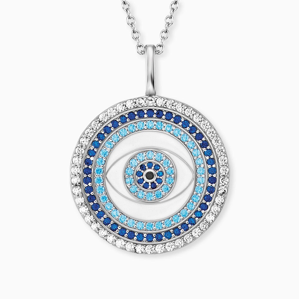 Engelsrufer EYE Kette Lucky mit Emaille & Zirkonia Multicolor - Silber rhodiniert Blau 21 mm 45cm – Ansicht 2