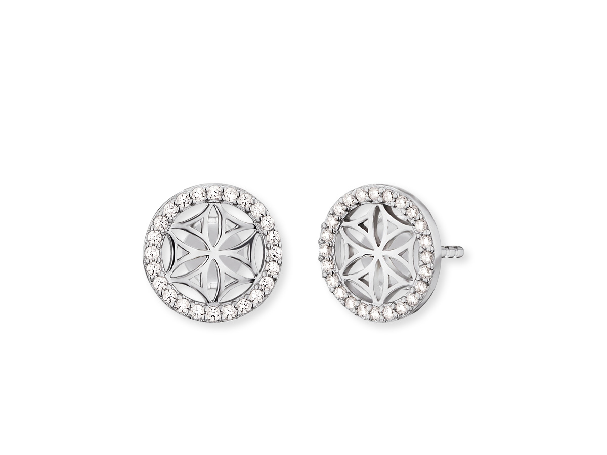 Engelsrufer ERE-LILLIFL-ZI-ST LEBENSBLUME Ohrstecker mit Zirkonia - Silber rhod. 10 mm Silberne Ohrringe von Engelsrufer mit Zirkonia, rundes Design mit Lebensblume-Motiv, rhodiniert, Durchmesser 10 mm, eleganter Schmuck für jeden Anlass.