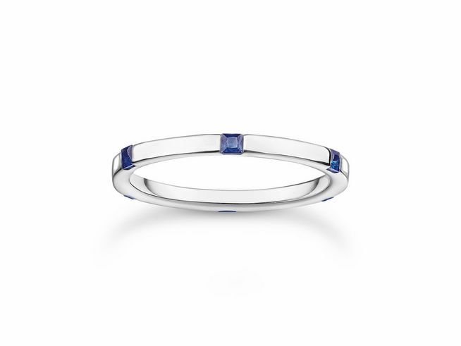 Thomas Sabo Ring TR2396-699-32-56 aus Sterling Silber mit Glas-Keramik Stein in Größe 56, elegant und minimalistisch mit blauen Akzenten, ideal für jeden Anlass.