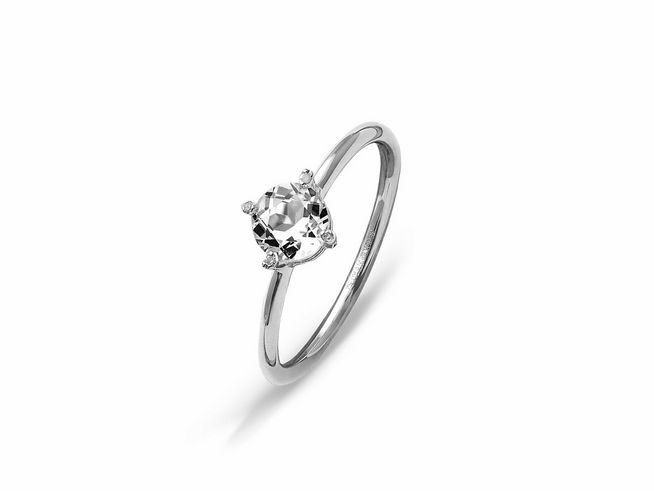 Schlicht eleganter Xenox Weißgold Ring XG4542/56 mit einem großen, klaren Farbstein in der Mitte, gefertigt aus 375 Weißgold, Größe 56. Ideal für besondere Anlässe.