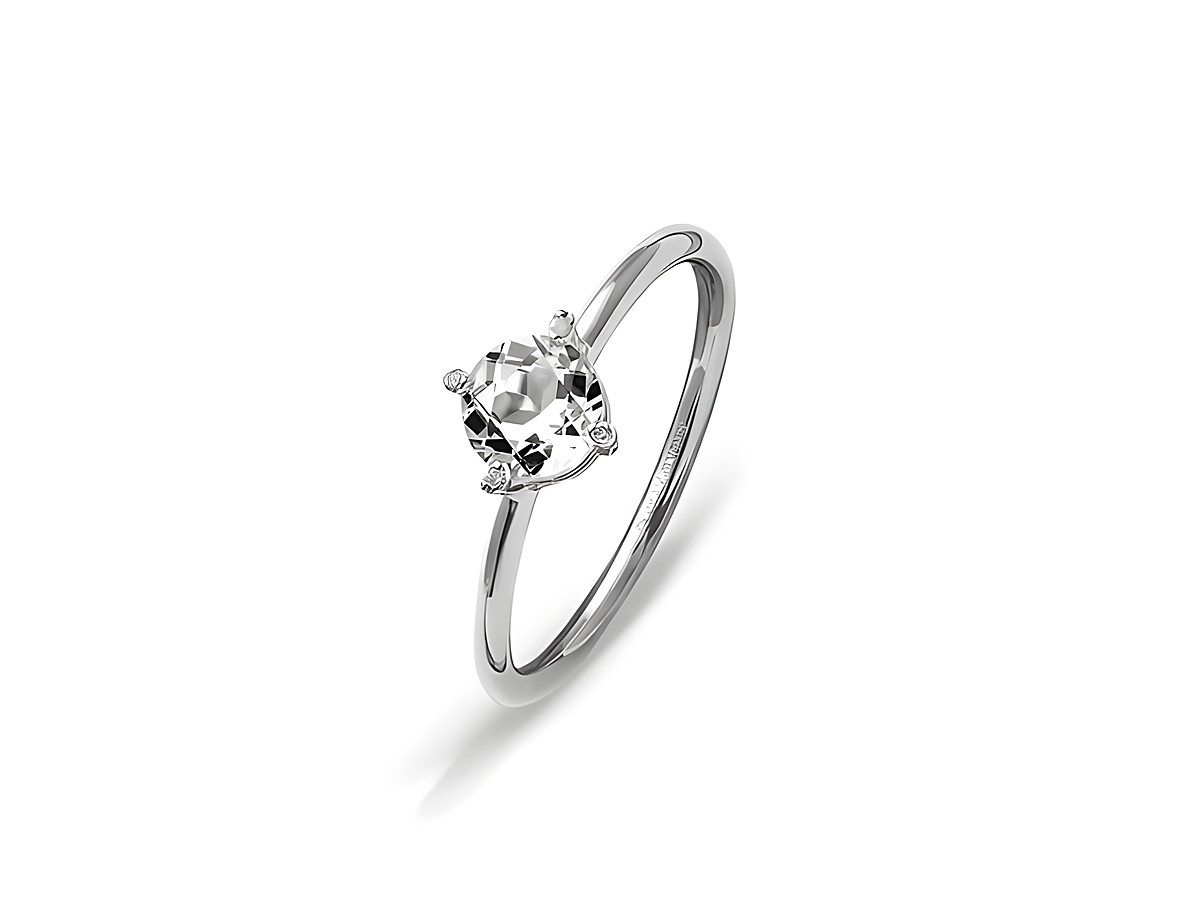 Schlicht eleganter Xenox Weißgold Ring XG4542/56 mit einem großen, klaren Farbstein in der Mitte, gefertigt aus 375 Weißgold, Größe 56. Ideal für besondere Anlässe.
