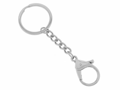 Schlüsselanhänger aus Edelstahl mit Panzerkette und Karabiner. Gesamtlänge 11 cm, hergestellt von Juwelier Harnisch, ideal zum Befestigen von Schlüsseln oder anderen kleinen Gegenständen.