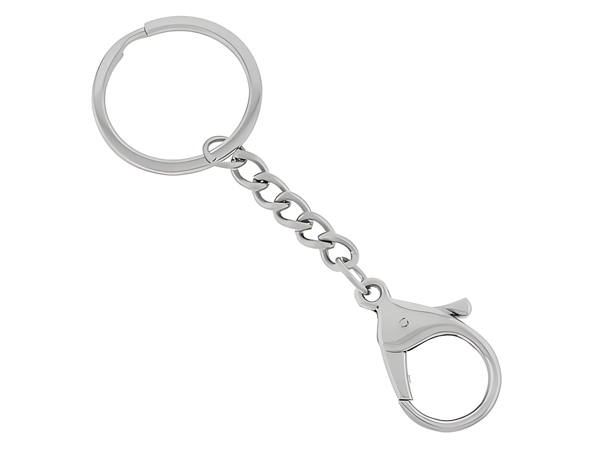 Schlüsselanhänger aus Edelstahl mit Panzerkette und Karabiner. Gesamtlänge 11 cm, hergestellt von Juwelier Harnisch, ideal zum Befestigen von Schlüsseln oder anderen kleinen Gegenständen.