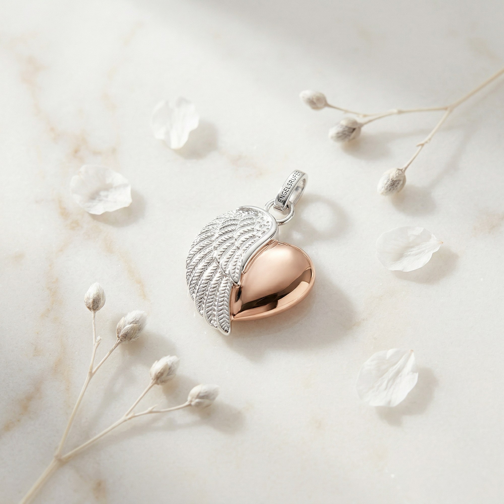 Engelsrufer Herzflügel Anhänger Bicolor - Roségold vergoldet auf Silber – Ansicht 5
