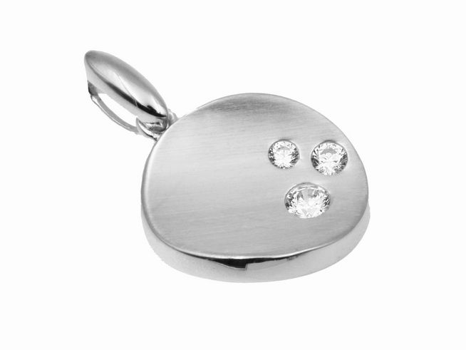 Edelstahl Anhänger aus 925 Sterling Silber teilmattiert mit drei eingefassten Zirkonia-Steinen, modernes Design, geeignet für diverse Gelegenheiten, Hersteller Juwelier Harnisch.