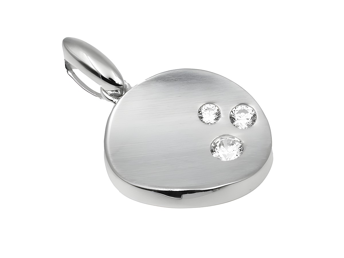Edelstahl Anhänger aus 925 Sterling Silber teilmattiert mit drei eingefassten Zirkonia-Steinen, modernes Design, geeignet für diverse Gelegenheiten, Hersteller Juwelier Harnisch.
