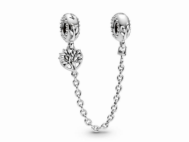 Sicherheitskette aus hochwertigem Sterling Silber von Pandora mit einer Länge von 5 cm, verziert mit einem filigranen Baum-Motiv, ideal für die sichere Befestigung von Charms.