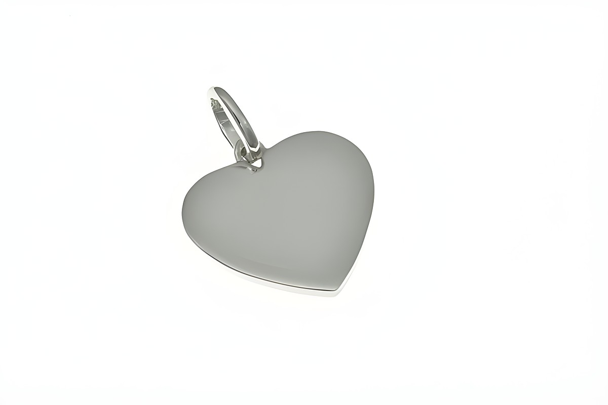 Gravurplatte Herz aus rhodiniertem Sterling Silber, zeitlos und schlicht, ideal als Herzanhänger, Hersteller Juwelier Harnisch.
