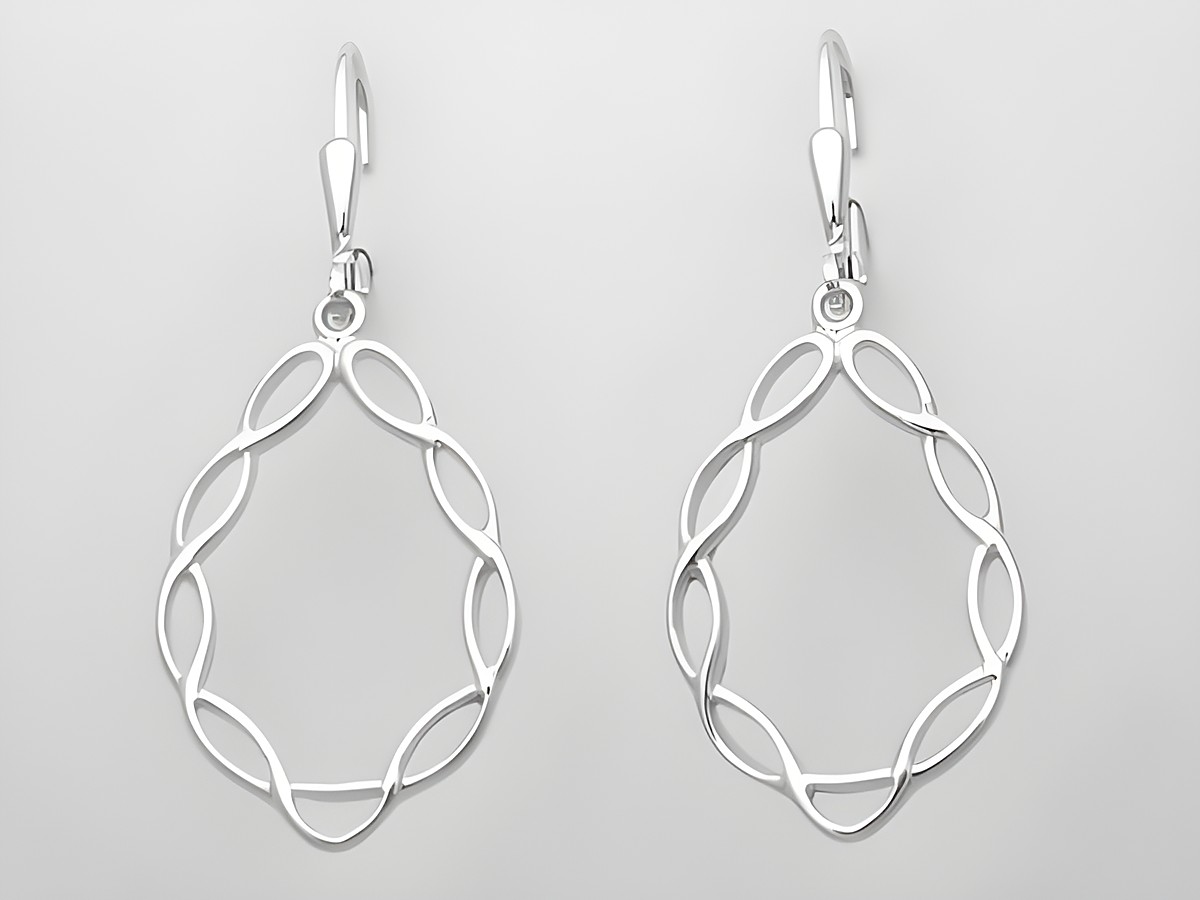 Silber Ohrringe oval aus Sterling Silber, geflochten, als Hänger gestaltet, ohne Stein, Hersteller Juwelier Harnisch. Elegant und zeitlos im Design.