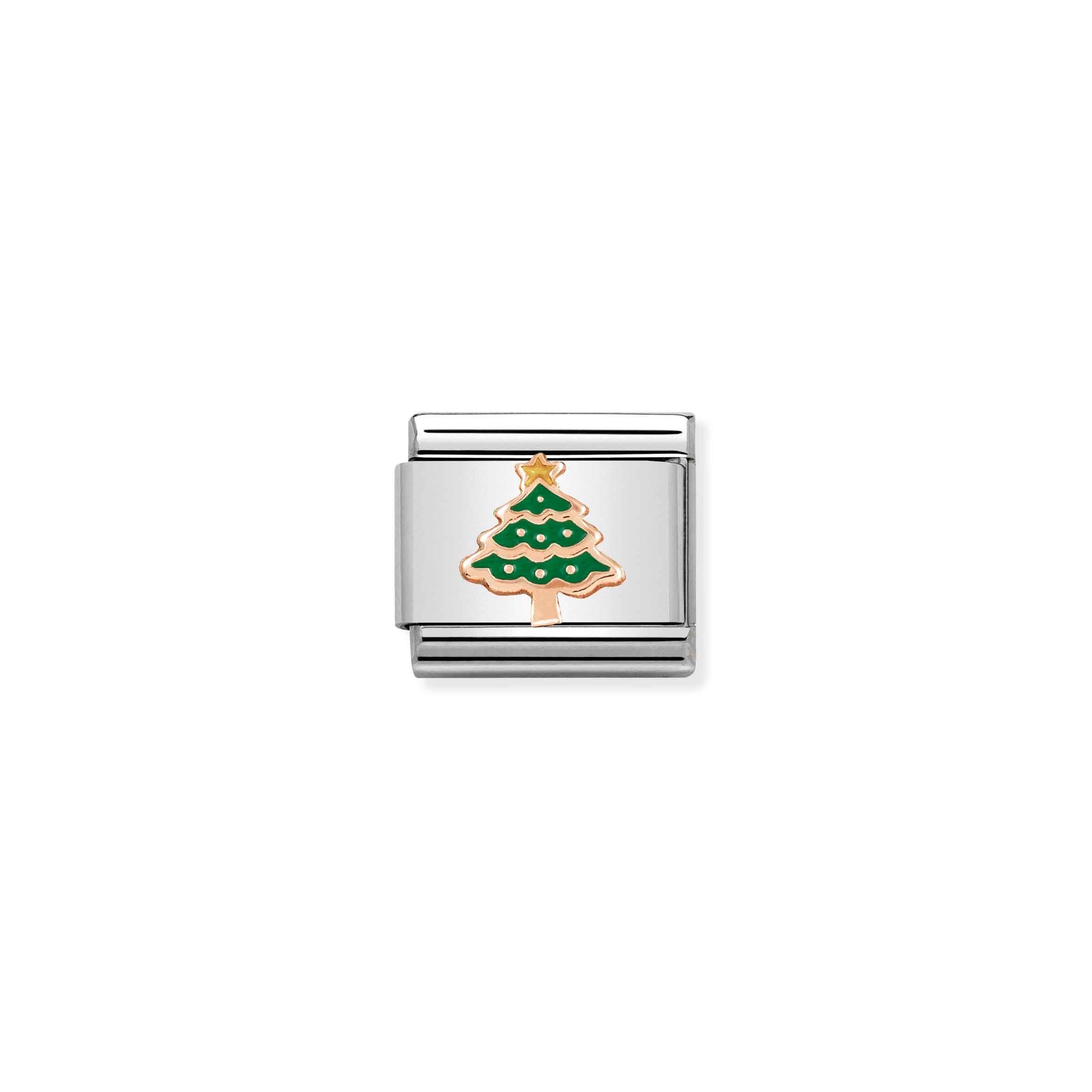 Nomination Composable Classic Charm Weihnachtsbaum grün - Edelstahl, Gold 375 Roségold, Emaille