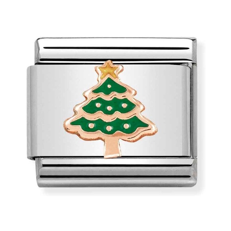 Nomination Composable Classic Charm Weihnachtsbaum grün - Edelstahl, Gold 375 Roségold, Emaille