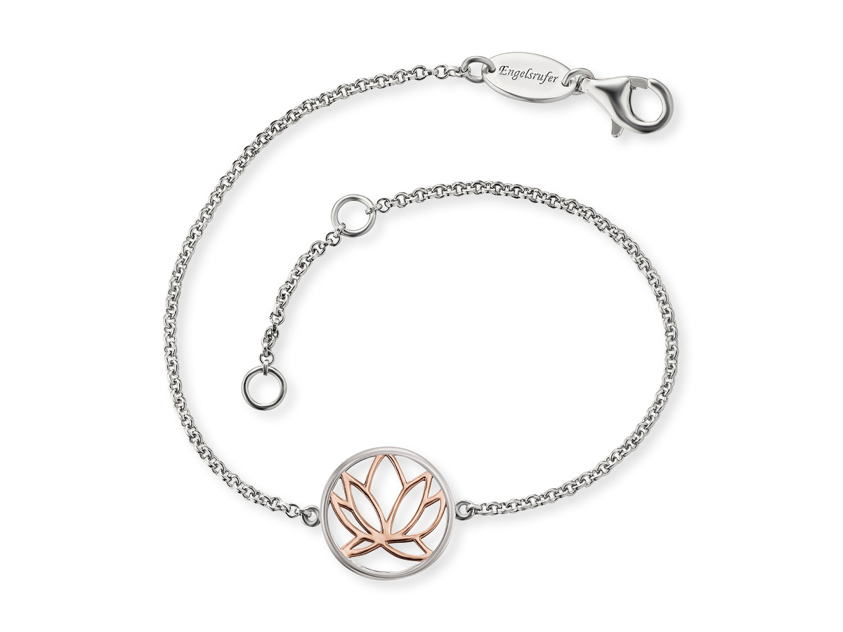 Armband Engelsrufer ERB-LILLOTUS-BICOR LILLOTUS in Roségold Vergoldet auf Silber mit filigranem Lotusblütenanhänger, Kettenlänge 17 cm, elegantes Design für jeden Anlass.
