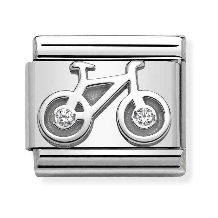 Nomination Composable Classic Charm Fahrrad - Edelstahl, Sterling Silber, Zirkonia