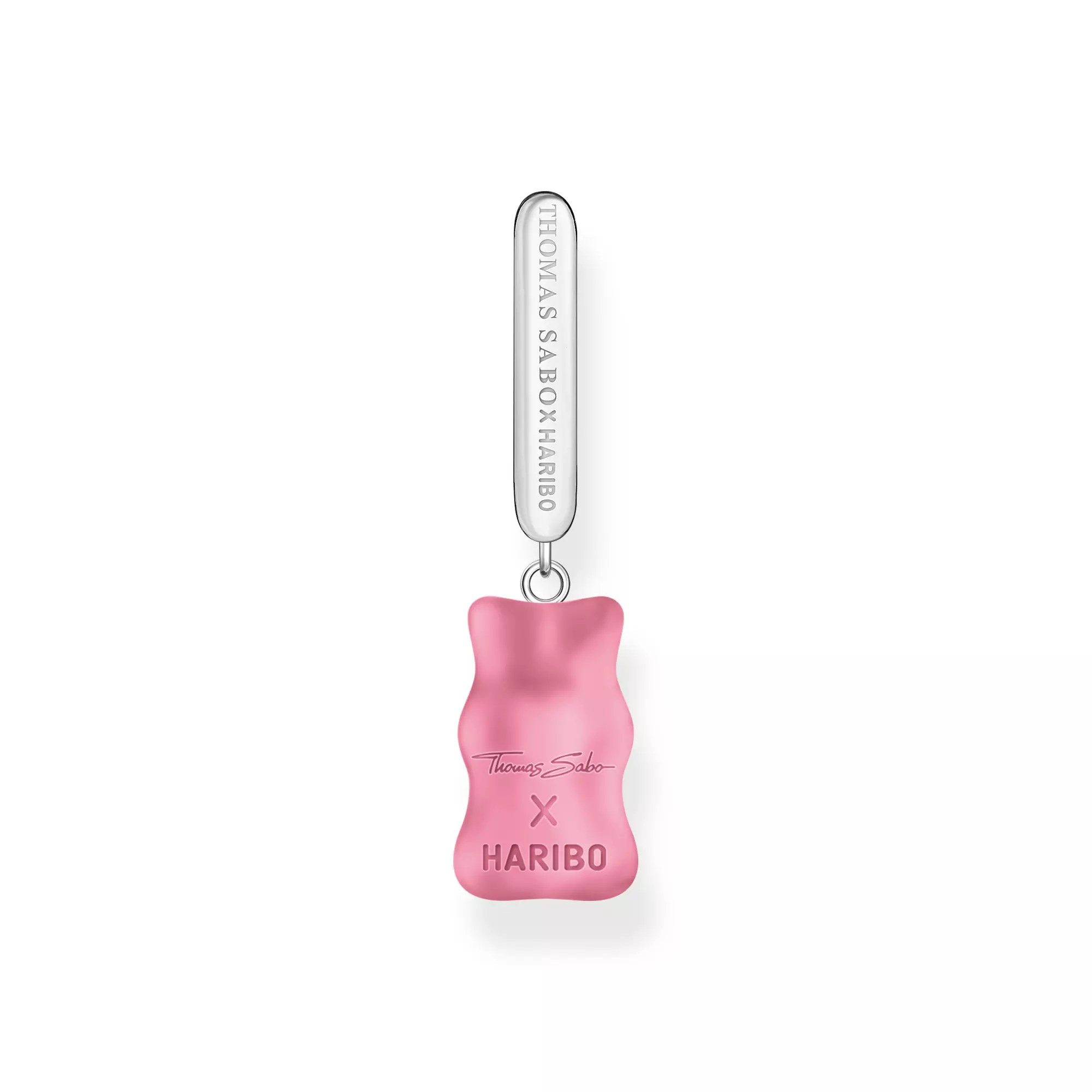 Thomas Sabo Einzel-Creole mit pinkem Goldbären-Anhänger in Midiversion und Steinen Silber – HARIBO – Zirkonia – Ansicht 3
