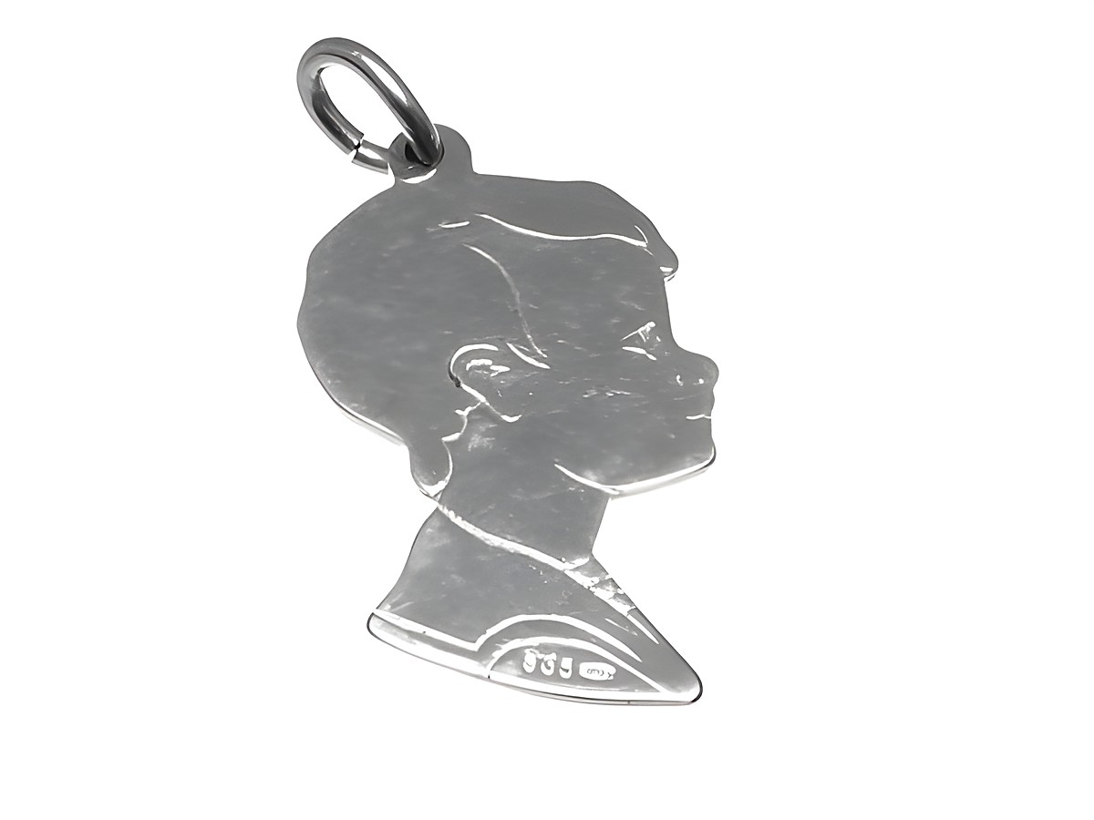 Silber Anhänger rhodiniert in Form eines Jungen, 3 cm groß, geeignet für Geschwister, ideal für Kinder, Hersteller Juwelier Harnisch.