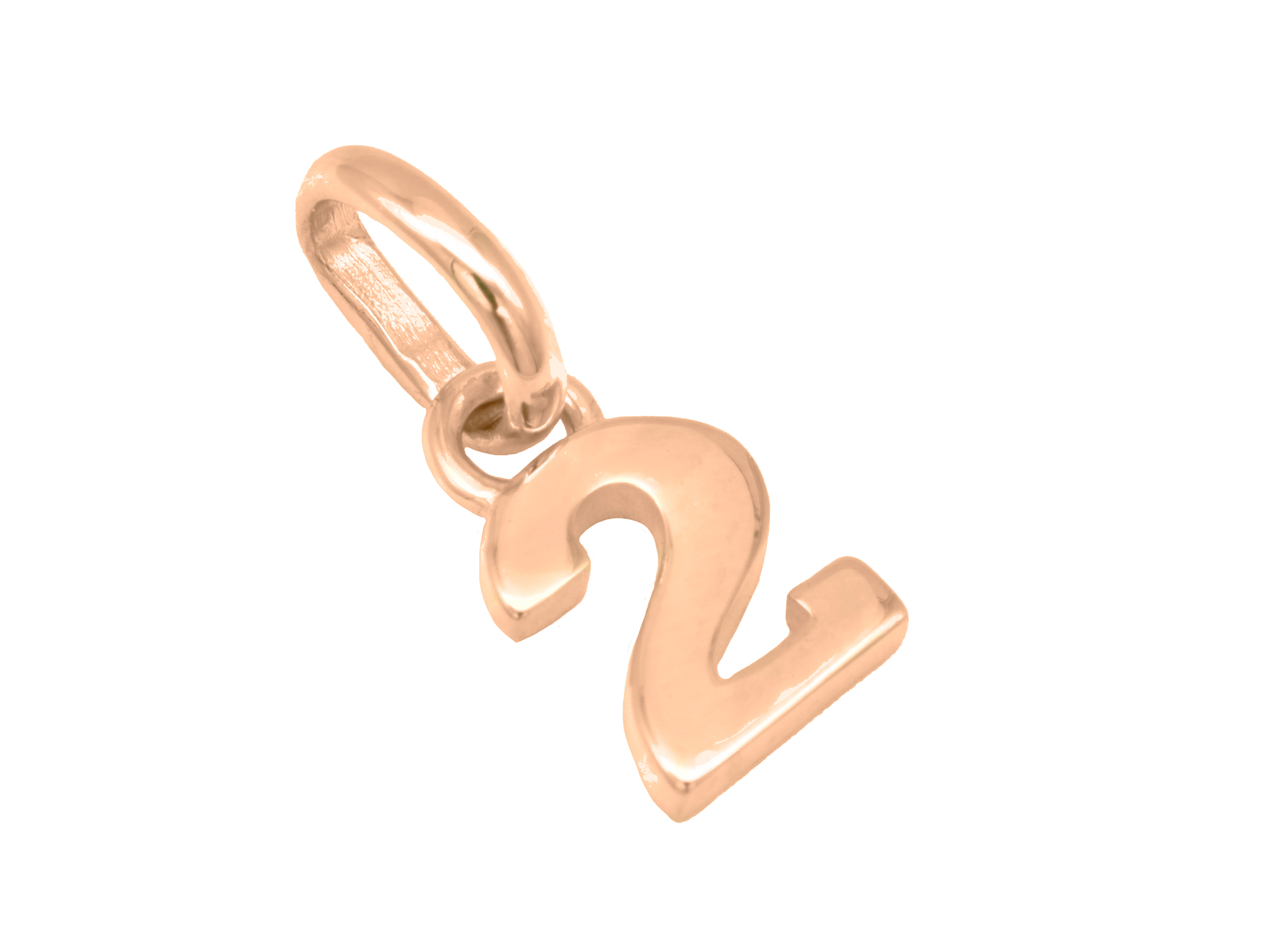 Silber Anhänger Zahl 2 aus Sterling Silber, roségold vergoldet und poliert, symbolisiert die Glückszahl, Hersteller Juwelier Harnisch. Ideal für persönlichen Schmuck.