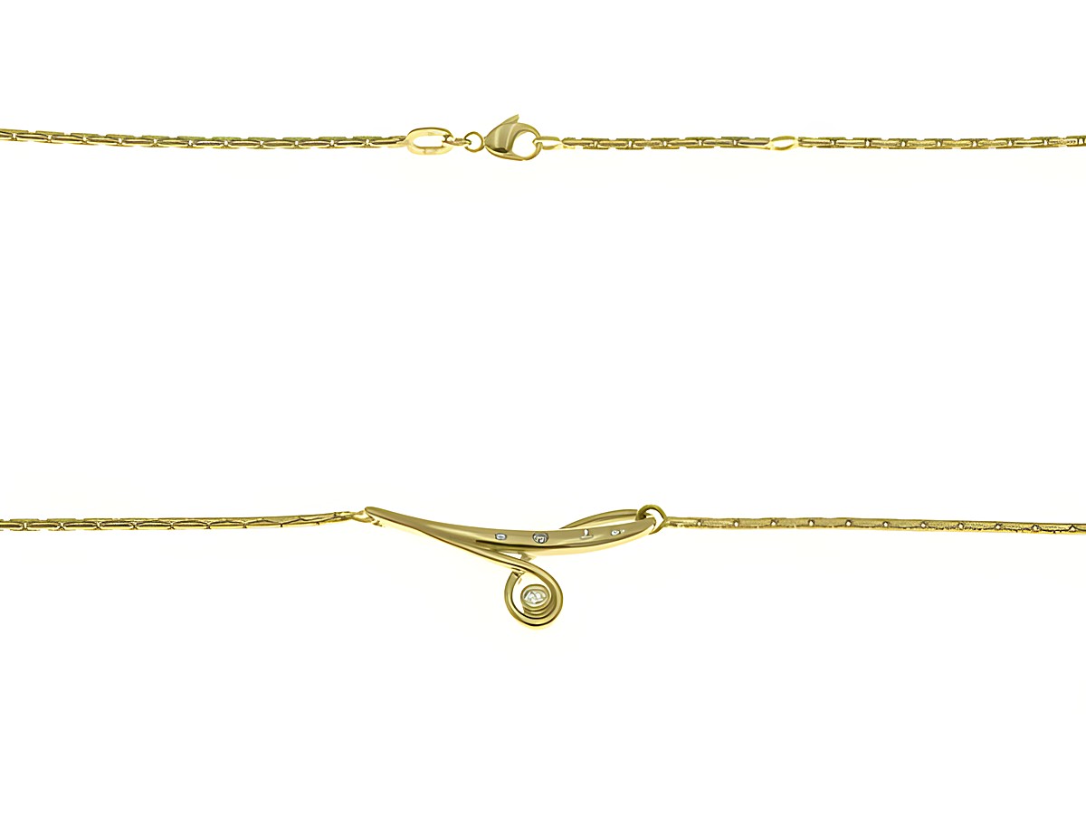 Collierkette mit filigranem Mittelteil aus 375 Gelbgold und Zirkonia, erhältlich in 42 cm und 44 cm, hergestellt von Juwelier Harnisch.