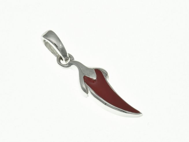 Chilischote Anhänger aus sterling Silber rhodiniert mit rotem Emaille dekoriert, geeignet für Kinder, hergestellt von Juwelier Harnisch.