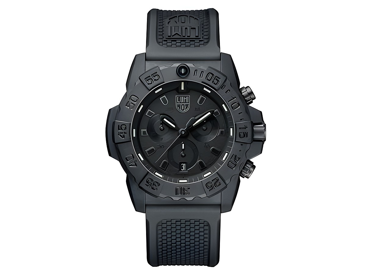 Luminox NAVY SEAL 3580 SERIES Chronograph XS.3581.BO Herren Armbanduhr in mattem Schwarz mit analogen Ziffern und schwarzem Silikonarmband, ideal für Outdoor- und Sportaktivitäten.