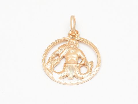 Wassermann Sternzeichen Anhänger aus diamantiertem rosé vergoldetem Sterlingsilber, hergestellt von Juwelier Harnisch, zeigt eine stilisierte Darstellung des Wassermanns in einem runden Design.