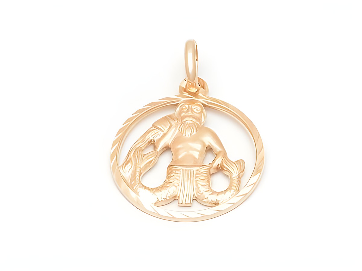 Wassermann Sternzeichen Anhänger aus diamantiertem rosé vergoldetem Sterlingsilber, hergestellt von Juwelier Harnisch, zeigt eine stilisierte Darstellung des Wassermanns in einem runden Design.