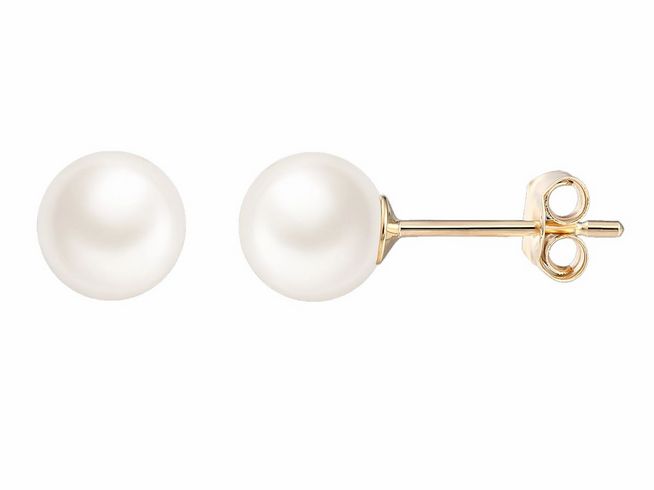 Gelbgold 585 Ohrstecker von Xenox mit polierter Oberfläche und echten Perlen, eleganter Schmuck für besondere Anlässe, stilvoll und zeitlos.