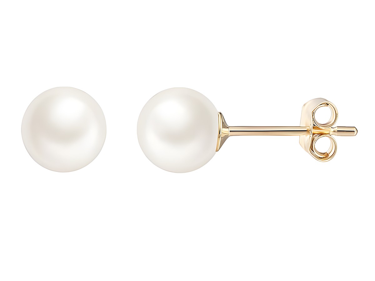 Gelbgold 585 Ohrstecker von Xenox mit polierter Oberfläche und echten Perlen, eleganter Schmuck für besondere Anlässe, stilvoll und zeitlos.