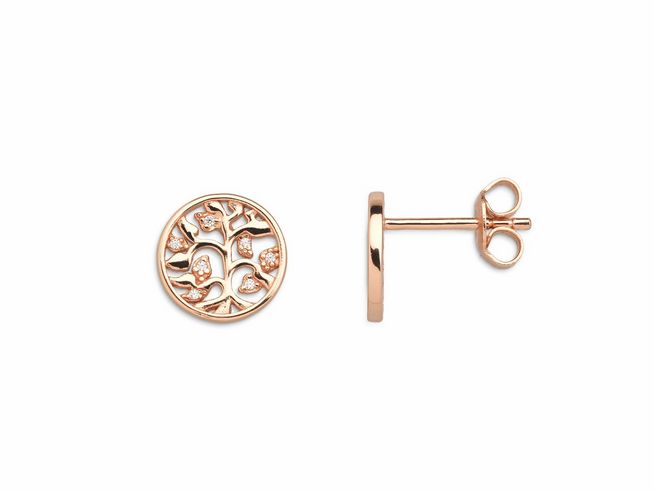 Xenox Sterling Silber Ohrringe XS3564R in Roségold vergoldet mit Baum des Lebens Design, idealer Ohrschmuck für einen eleganten Look.