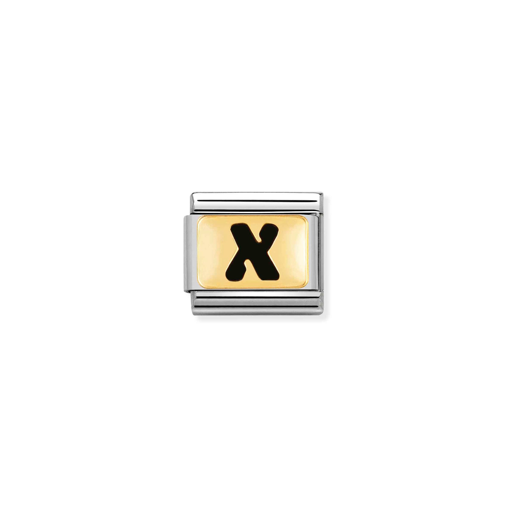 Nomination Composable Classic Charm Buchstabe X schwarz - Edelstahl, Gold 750 Gelbgold, Emaille