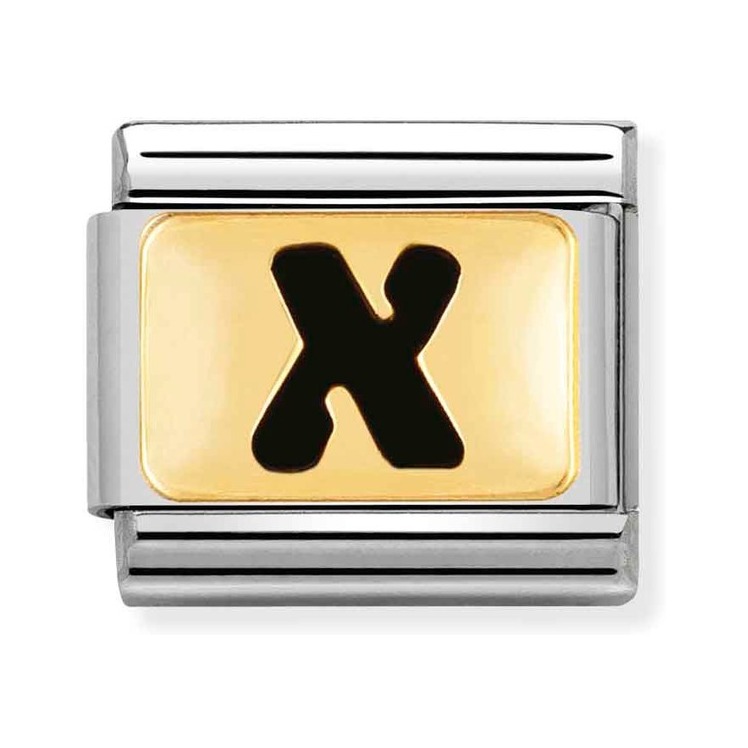 Nomination Composable Classic Charm Buchstabe X schwarz - Edelstahl, Gold 750 Gelbgold, Emaille