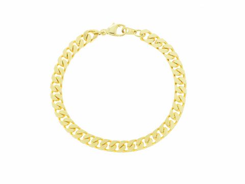 Doublé Armband aus vergoldeter Panzerkette mit einer Länge von 19,5 cm und einer Gliedergröße von 6 x 2,6 mm, hergestellt von Juwelier Harnisch, elegantes Design.