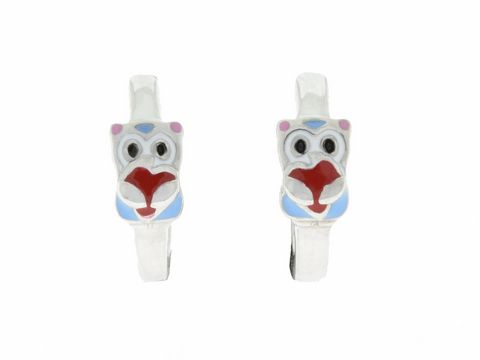 Ohrringe Creolen - Eule - Silber rhodiniert - niedlich, Hersteller: Juwelier Harnisch, für Kinder, ideal für jungen Mädchen, farbenfrohes, verspieltes Design.