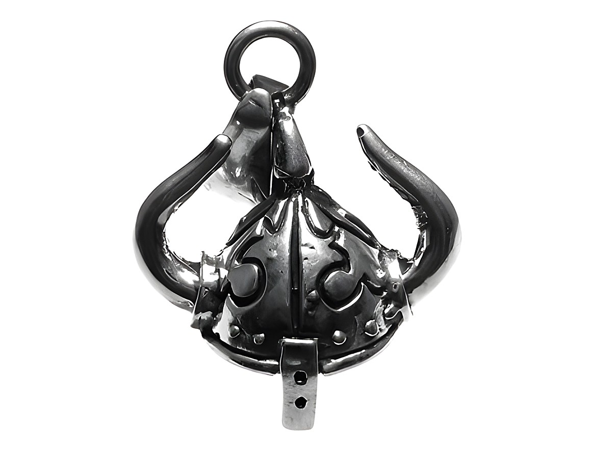 Wikinger Helm - Wikingerhelm Sterling Silber Anhänger zeigt einen detaillierten Wikinger Helm mit geschwungenen Hörnern und kunstvollen Verzierungen, perfekt für Fans nordischer Mythologie.