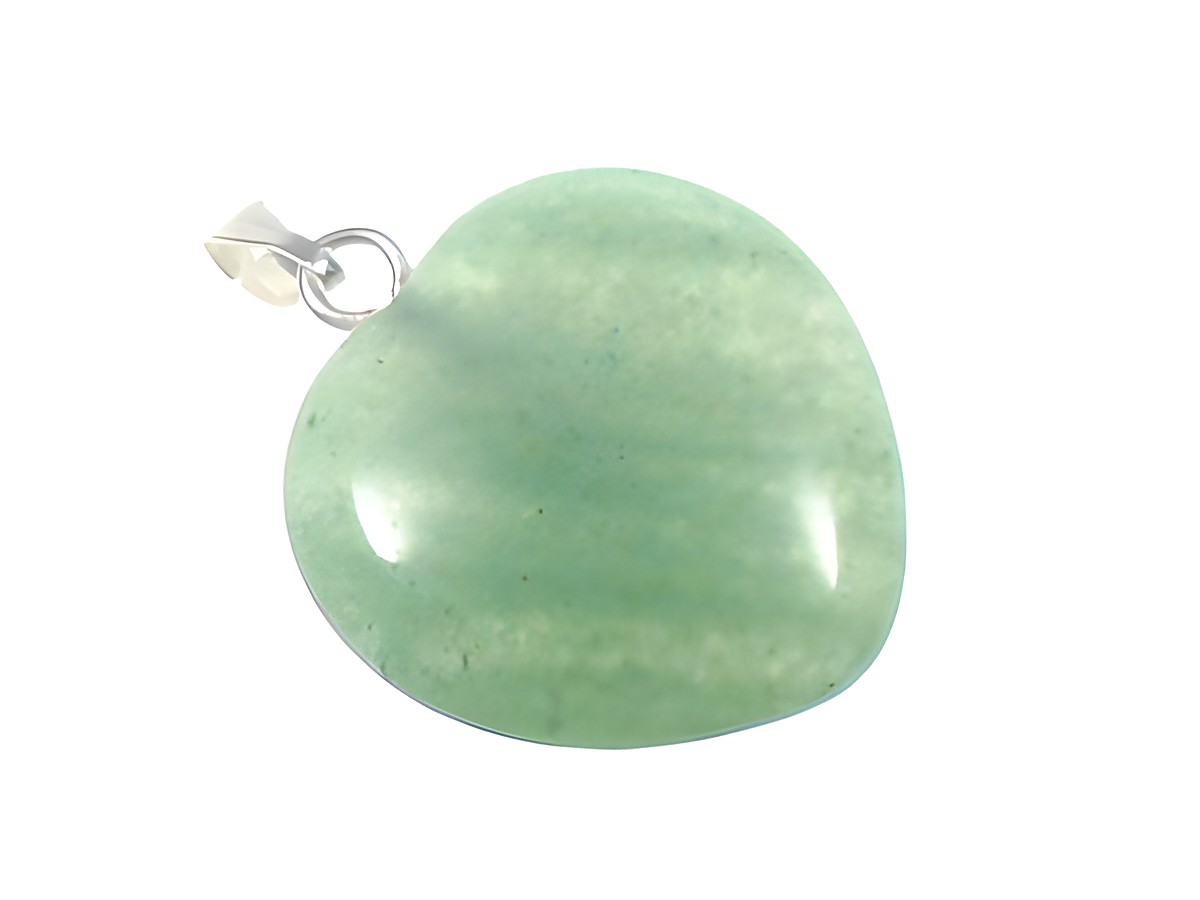 Aventurin grün Steinherz Anhänger mit Edelsteinen von Juwelier Harnisch, ideal als Kinderschmuck, sanfte grüne Farbe, in Herzform, glänzende Oberfläche.