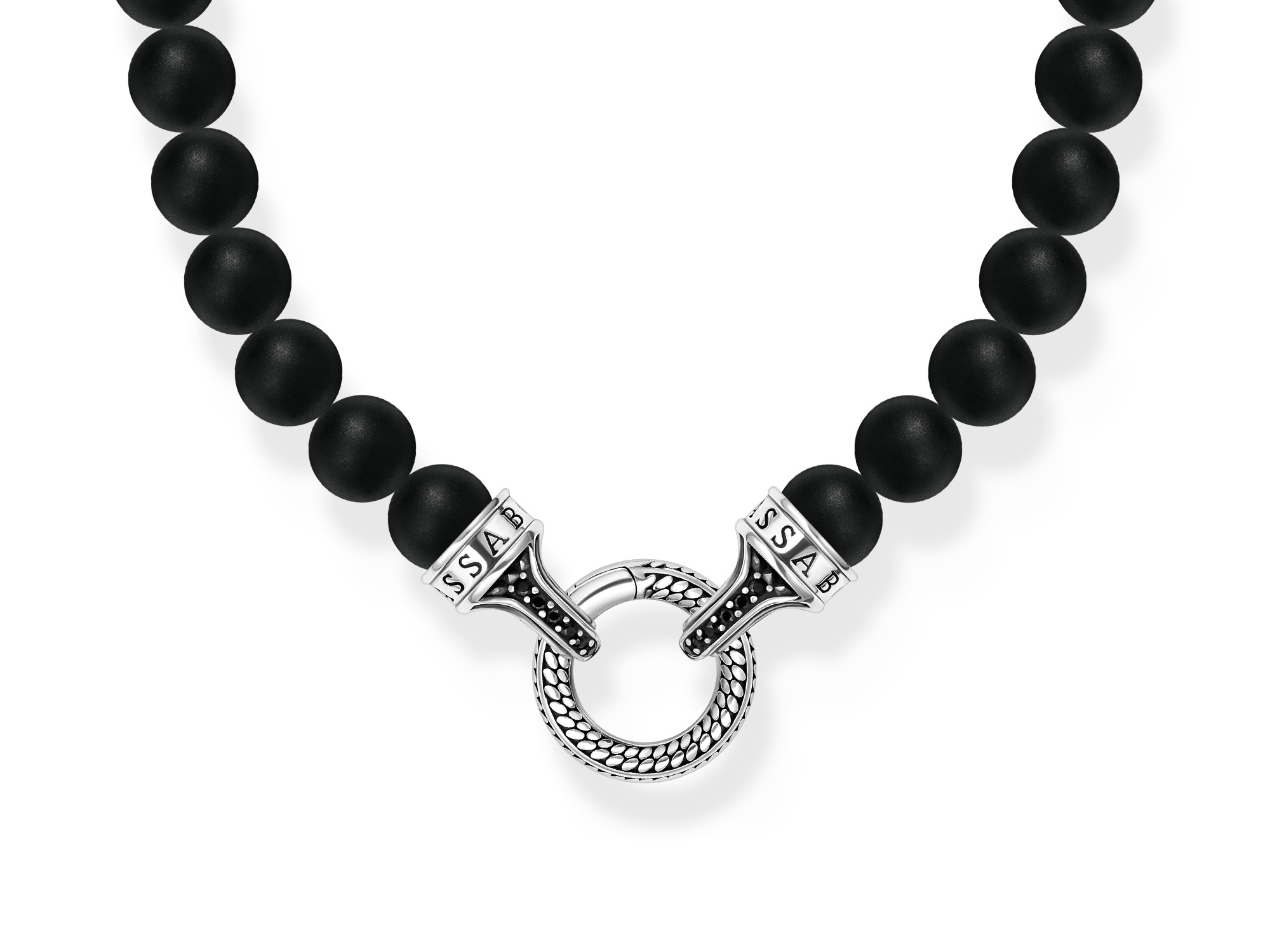 Thomas Sabo Kette KE2323-705-11-L60 aus Obsidian in einem schlichten Design mit matten schwarzen Steinen und einem auffälligen Verschluss in Silberfarbe für einen modernen Look.